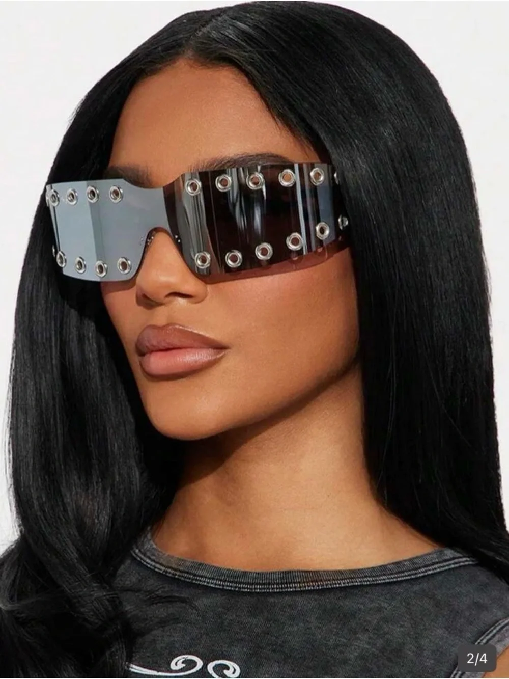 SHEIN Rivet-Trim Shield Sunglasses - Smoke